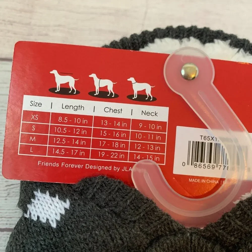 Friends Forever Gray and White Snowflake Dog Sweater with Pom Pom Hoodie Size S